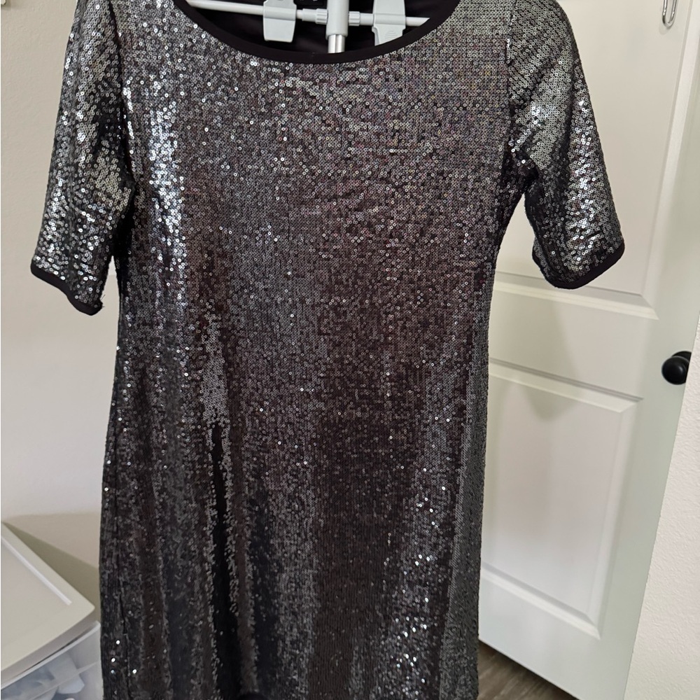 Tiana B. Black Shiny sequined T-shirt mini dress